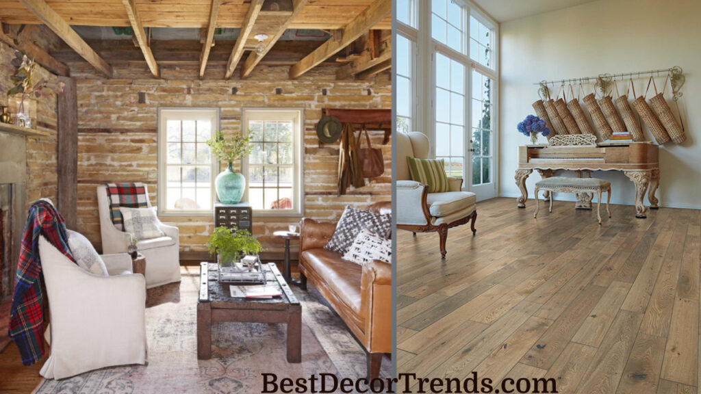 Luxurious wooden walls and floors are an essential country decor element